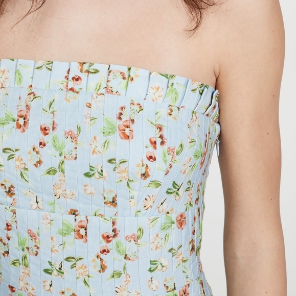 AMUR | Linen-Blend Strapless Midi Dress - Picture 7 of 14